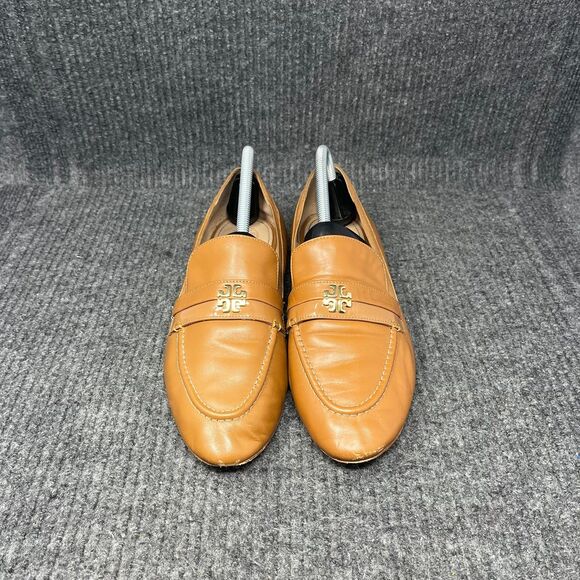 Tory Burch Ballet Loafer Flats Slip On Brown Leather Gold Logo Women’s 10 M - Picture 2 of 9